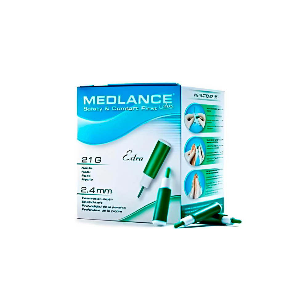 Скарификатор автоматический (ланцет) Medlance Plus Extra 21G, глубина прокола 2,4 мм, стерильный (200 шт)